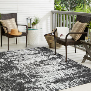 Black and White 10' x 10' Outdoor Modern Square Area Rug Weather Resistant for Patio, Deck, Terrace, Balcony, Porch 100% Polypropylene Modern Outside Carpet for Sale at Rug Engine