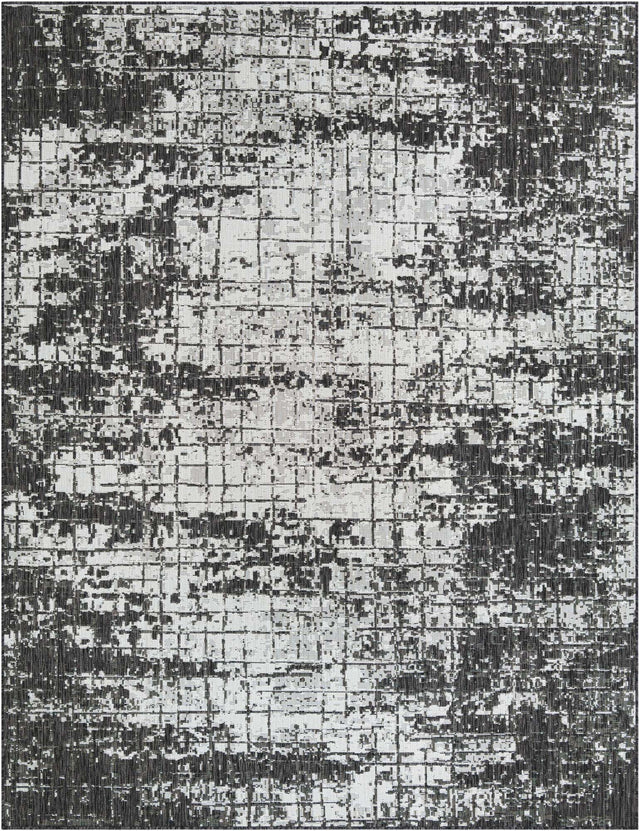 Black and White 7' 10 x 10' Outdoor Modern Rectangle Area Rug Weather Resistant for Patio, Deck, Terrace, Balcony, Porch 100% Polypropylene Modern Outside Carpet for Sale at Rug Engine