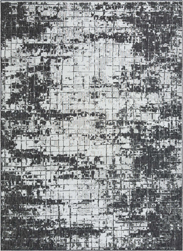 Black and White 9' x 12' Outdoor Modern Rectangle Area Rug Weather Resistant for Patio, Deck, Terrace, Balcony, Porch 100% Polypropylene Modern Outside Carpet for Sale at Rug Engine