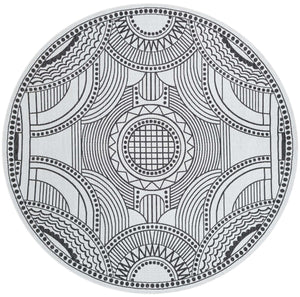 White and Black 10' x 10' Outdoor Traditional Round Rug