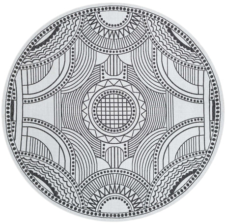 White and Black 10' x 10' Outdoor Traditional Round Rug