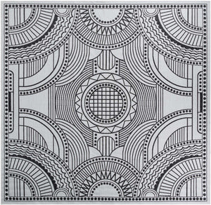 White and Black 10' x 10' Outdoor Traditional Square Area Rug Weather Resistant for Patio, Deck, Terrace, Balcony, Porch Classical Design Outside Carpet for Sale at Rug Engine