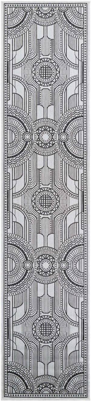 White and Black 2' 7 x 12' Outdoor Traditional Runner Area Rug Weather Resistant for Patio, Deck, Terrace, Balcony, Porch Classical Design Outside Carpet for Sale at Rug Engine
