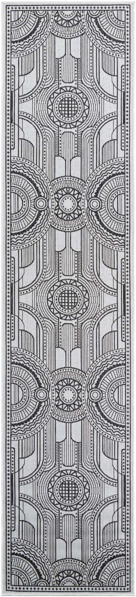 White and Black 2' 7 x 12' Outdoor Traditional Runner Area Rug Weather Resistant for Patio, Deck, Terrace, Balcony, Porch Classical Design Outside Carpet for Sale at Rug Engine