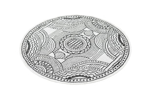 White and Black 3' 1 x 3' 1 Outdoor Traditional Round Area Rug Weather Resistant for Patio, Deck, Terrace, Balcony, Porch Classical Design Outside Carpet for Sale at Rug Engine