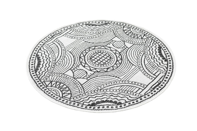 White and Black 3' 1 x 3' 1 Outdoor Traditional Round Area Rug Weather Resistant for Patio, Deck, Terrace, Balcony, Porch Classical Design Outside Carpet for Sale at Rug Engine