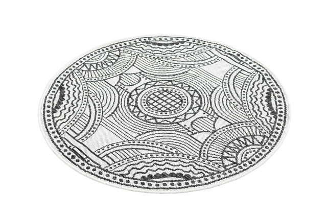White and Black 3' 1 x 3' 1 Outdoor Traditional Round Area Rug Weather Resistant for Patio, Deck, Terrace, Balcony, Porch Classical Design Outside Carpet for Sale at Rug Engine