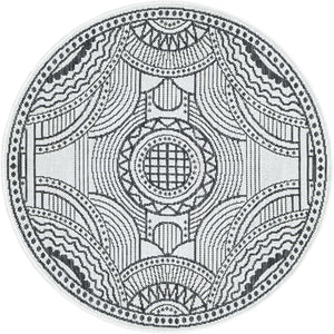 White and Black 3' 1 x 3' 1 Outdoor Traditional Round Area Rug Weather Resistant for Patio, Deck, Terrace, Balcony, Porch Classical Design Outside Carpet for Sale at Rug Engine