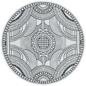 White and Black 4' 1 x 4' 1 Outdoor Traditional Round Area Rug Weather Resistant for Patio, Deck, Terrace, Balcony, Porch Classical Design Outside Carpet for Sale at Rug Engine