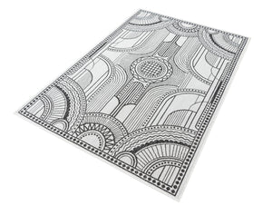 White and Black 4' 1 x 6' 1 Outdoor Traditional Rectangle Area Rug Weather Resistant for Patio, Deck, Terrace, Balcony, Porch Classical Design Outside Carpet for Sale at Rug Engine