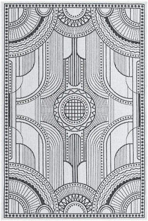 White and Black 4' 1 x 6' 1 Outdoor Traditional Rectangle Area Rug Weather Resistant for Patio, Deck, Terrace, Balcony, Porch Classical Design Outside Carpet for Sale at Rug Engine