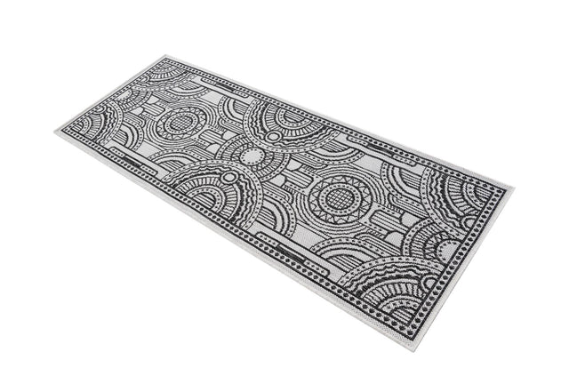 White and Black 2' x 5' 3 Outdoor Traditional Runner Area Rug Weather Resistant for Patio, Deck, Terrace, Balcony, Porch Classical Design Outside Carpet for Sale at Rug Engine