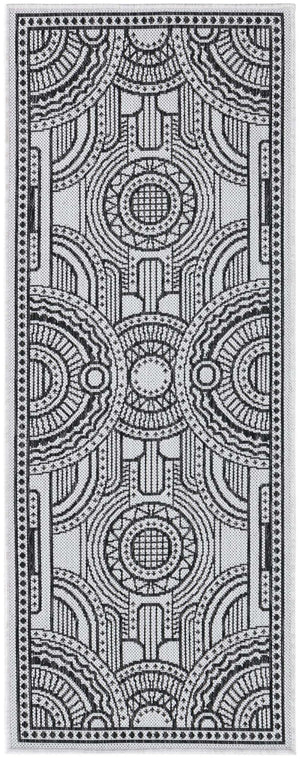 White and Black 2' x 5' 3 Outdoor Traditional Runner Area Rug Weather Resistant for Patio, Deck, Terrace, Balcony, Porch Classical Design Outside Carpet for Sale at Rug Engine