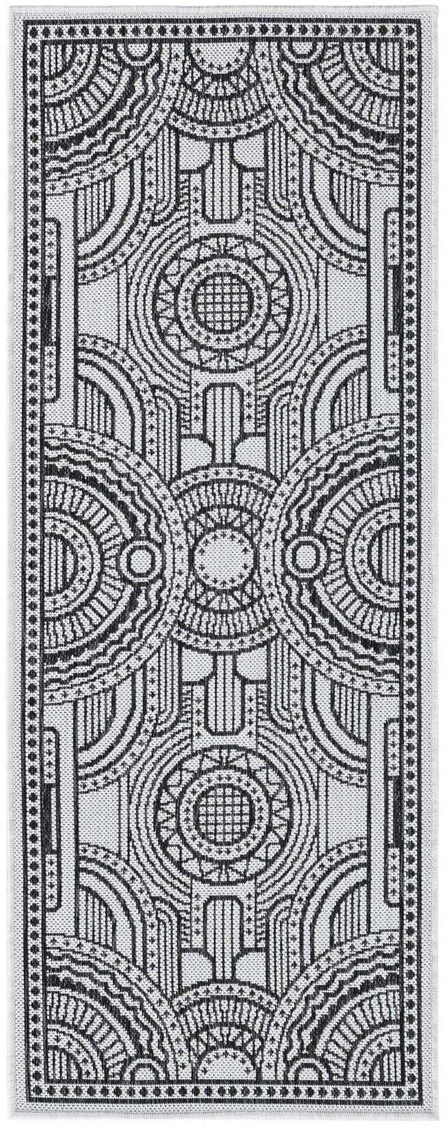 White and Black 2' x 5' 3 Outdoor Traditional Runner Area Rug Weather Resistant for Patio, Deck, Terrace, Balcony, Porch Classical Design Outside Carpet for Sale at Rug Engine