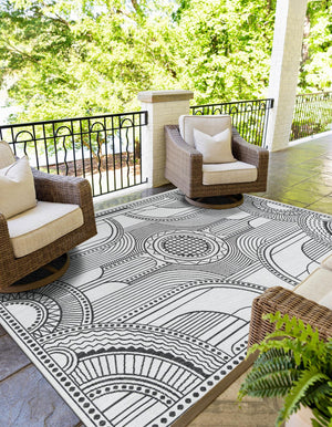 White and Black 2' x 3' 1 Outdoor Traditional Rectangle Area Rug Weather Resistant for Patio, Deck, Terrace, Balcony, Porch Classical Design Outside Carpet for Sale at Rug Engine