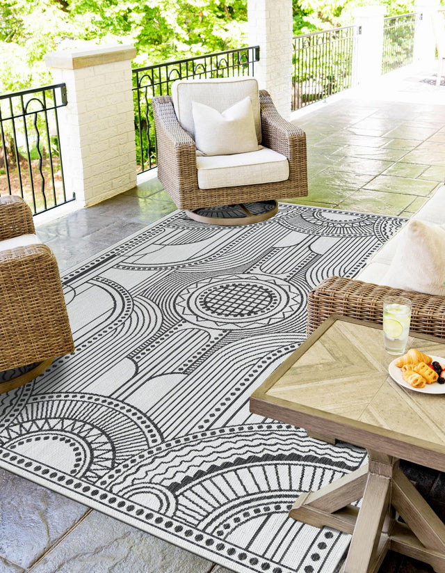 White and Black 2' x 3' 1 Outdoor Traditional Rectangle Area Rug Weather Resistant for Patio, Deck, Terrace, Balcony, Porch Classical Design Outside Carpet for Sale at Rug Engine