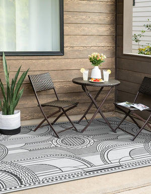 White and Black 5' 3 x 8' Outdoor Traditional Rectangle Area Rug Weather Resistant for Patio, Deck, Terrace, Balcony, Porch Classical Design Outside Carpet for Sale at Rug Engine