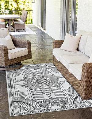 White and Black 7' 10 x 10' Outdoor Traditional Rectangle Area Rug Weather Resistant for Patio, Deck, Terrace, Balcony, Porch Classical Design Outside Carpet for Sale at Rug Engine