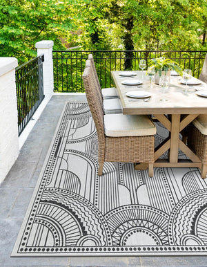 White and Black 7' 10 x 10' Outdoor Traditional Rectangle Area Rug Weather Resistant for Patio, Deck, Terrace, Balcony, Porch Classical Design Outside Carpet for Sale at Rug Engine