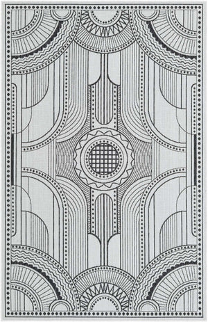 White and Black 5' 3 x 8' Outdoor Traditional Rectangle Area Rug Weather Resistant for Patio, Deck, Terrace, Balcony, Porch Classical Design Outside Carpet for Sale at Rug Engine