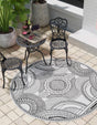 White and Black 10' x 10' Outdoor Traditional Round Rug