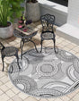 White and Black 7' 10 x 7' 10 Outdoor Traditional Round Area Rug Weather Resistant for Patio, Deck, Terrace, Balcony, Porch Classical Design Outside Carpet for Sale at Rug Engine
