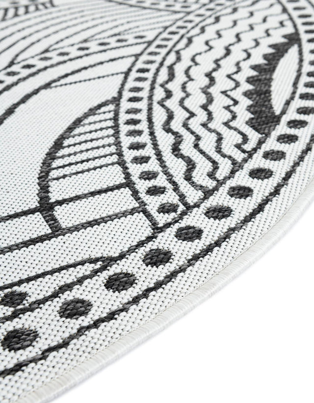 White and Black 12' x 12' Outdoor Traditional Round Area Rug Weather Resistant for Patio, Deck, Terrace, Balcony, Porch Classical Design Outside Carpet for Sale at Rug Engine