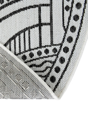 White and Black 6' 1 x 6' 1 Outdoor Traditional Round Area Rug Weather Resistant for Patio, Deck, Terrace, Balcony, Porch Classical Design Outside Carpet for Sale at Rug Engine