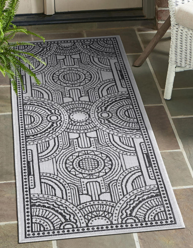 White and Black 2' x 5' 3 Outdoor Traditional Runner Area Rug Weather Resistant for Patio, Deck, Terrace, Balcony, Porch Classical Design Outside Carpet for Sale at Rug Engine