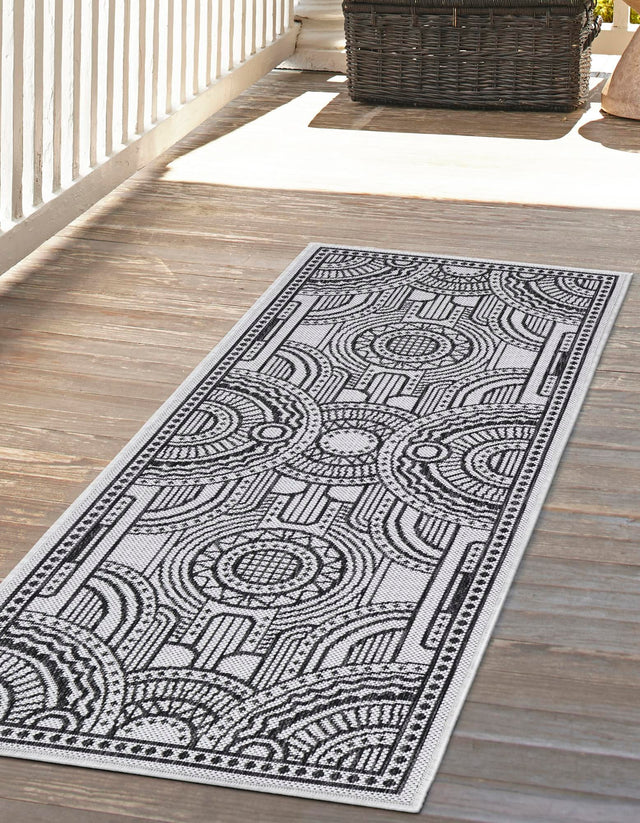 White and Black 2' x 5' 3 Outdoor Traditional Runner Area Rug Weather Resistant for Patio, Deck, Terrace, Balcony, Porch Classical Design Outside Carpet for Sale at Rug Engine