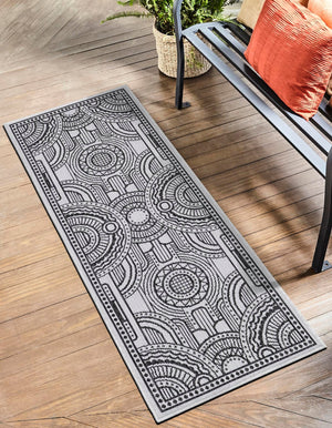 White and Black 2' 7 x 12' Outdoor Traditional Runner Area Rug Weather Resistant for Patio, Deck, Terrace, Balcony, Porch Classical Design Outside Carpet for Sale at Rug Engine