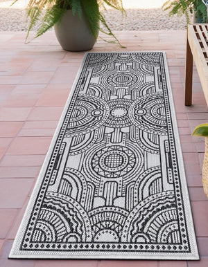 White and Black 2' 7 x 12' Outdoor Traditional Runner Area Rug Weather Resistant for Patio, Deck, Terrace, Balcony, Porch Classical Design Outside Carpet for Sale at Rug Engine