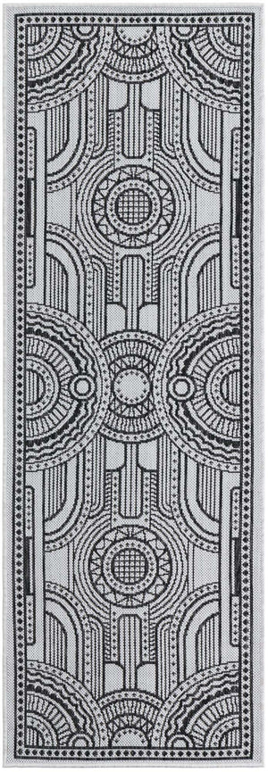 White and Black 2' x 6' 1 Outdoor Traditional Runner Area Rug Weather Resistant for Patio, Deck, Terrace, Balcony, Porch Classical Design Outside Carpet for Sale at Rug Engine