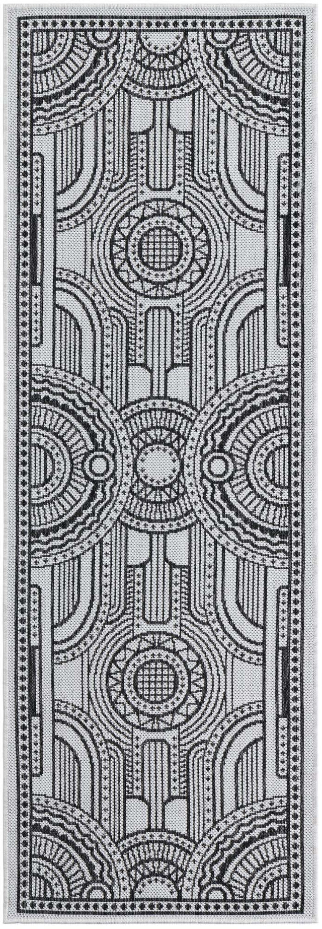White and Black 2' x 6' 1 Outdoor Traditional Runner Area Rug Weather Resistant for Patio, Deck, Terrace, Balcony, Porch Classical Design Outside Carpet for Sale at Rug Engine