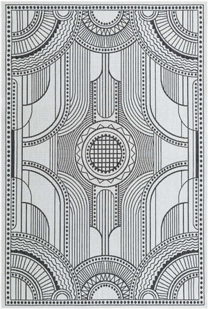 White and Black 6' 1 x 9' Outdoor Traditional Rectangle Area Rug Weather Resistant for Patio, Deck, Terrace, Balcony, Porch Classical Design Outside Carpet for Sale at Rug Engine