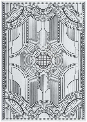 White and Black 7' 1 x 10' Outdoor Traditional Rectangle Area Rug Weather Resistant for Patio, Deck, Terrace, Balcony, Porch Classical Design Outside Carpet for Sale at Rug Engine