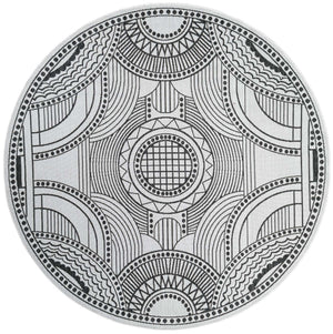 White and Black 7' 10 x 7' 10 Outdoor Traditional Round Area Rug Weather Resistant for Patio, Deck, Terrace, Balcony, Porch Classical Design Outside Carpet for Sale at Rug Engine