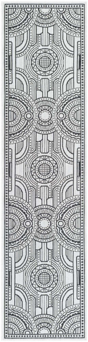 White and Black 2' x 8' Outdoor Traditional Runner Area Rug Weather Resistant for Patio, Deck, Terrace, Balcony, Porch Classical Design Outside Carpet for Sale at Rug Engine