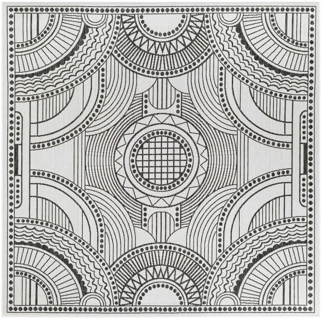 White and Black 7' 10 x 7' 10 Outdoor Traditional Square Area Rug Weather Resistant for Patio, Deck, Terrace, Balcony, Porch Classical Design Outside Carpet for Sale at Rug Engine