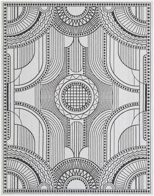 White and Black 7' 10 x 10' Outdoor Traditional Rectangle Area Rug Weather Resistant for Patio, Deck, Terrace, Balcony, Porch Classical Design Outside Carpet for Sale at Rug Engine