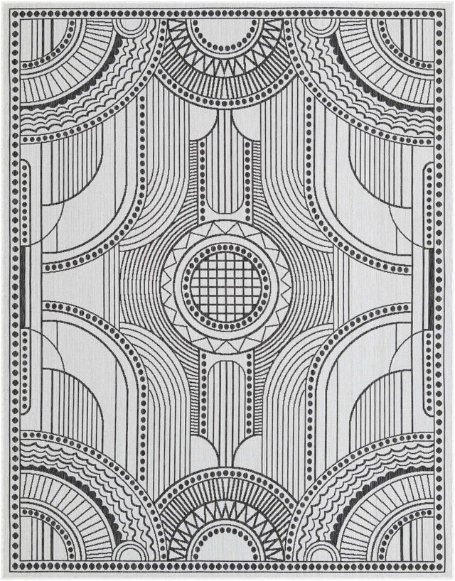White and Black 7' 10 x 10' Outdoor Traditional Rectangle Area Rug Weather Resistant for Patio, Deck, Terrace, Balcony, Porch Classical Design Outside Carpet for Sale at Rug Engine