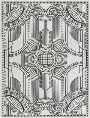 White and Black 9' x 12' Outdoor Traditional Rectangle Area Rug Weather Resistant for Patio, Deck, Terrace, Balcony, Porch Classical Design Outside Carpet for Sale at Rug Engine