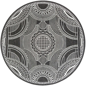 Black and White 10' x 10' Outdoor Traditional Round Rug