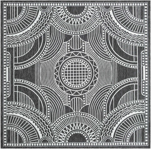 Black and White 10' x 10' Outdoor Traditional Square Area Rug Weather Resistant for Patio, Deck, Terrace, Balcony, Porch Classical Design Outside Carpet for Sale at Rug Engine