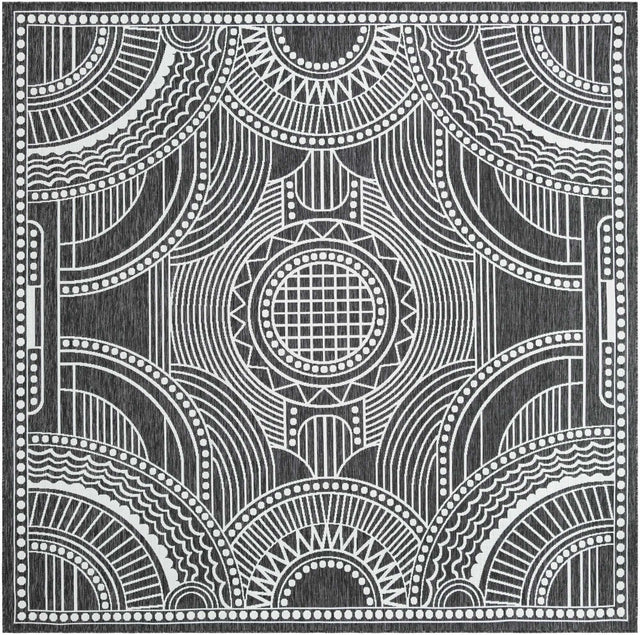 Black and White 10' x 10' Outdoor Traditional Square Area Rug Weather Resistant for Patio, Deck, Terrace, Balcony, Porch Classical Design Outside Carpet for Sale at Rug Engine
