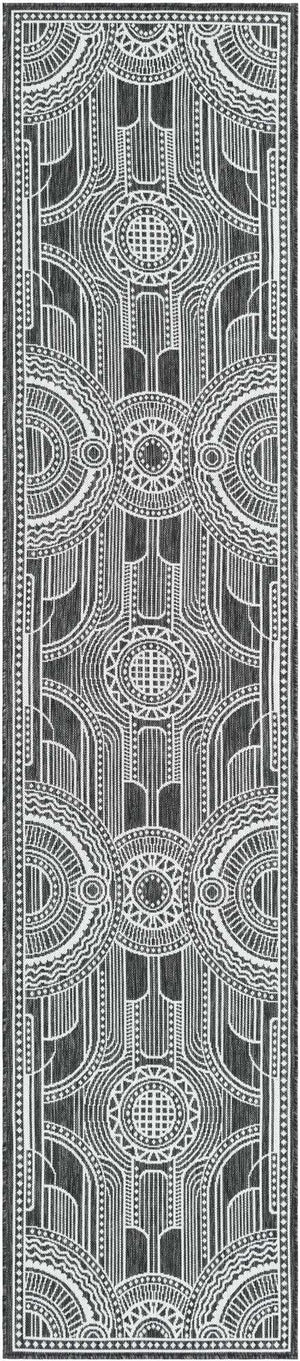 Black and White 3' x 12' Outdoor Traditional Runner Rug