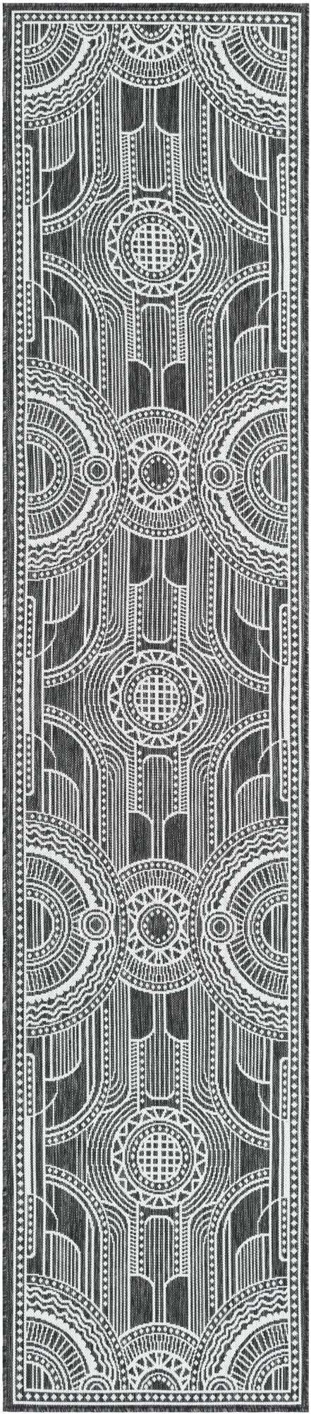 Black and White 3' x 12' Outdoor Traditional Runner Rug