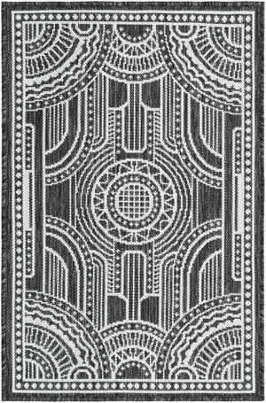 Black and White 2' x 3' 1 Outdoor Traditional Rectangle Area Rug Weather Resistant for Patio, Deck, Terrace, Balcony, Porch Classical Design Outside Carpet for Sale at Rug Engine