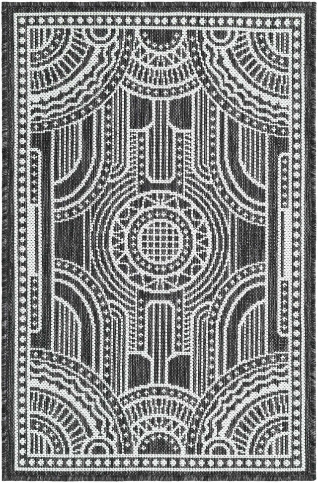 Black and White 2' x 3' 1 Outdoor Traditional Rectangle Area Rug Weather Resistant for Patio, Deck, Terrace, Balcony, Porch Classical Design Outside Carpet for Sale at Rug Engine