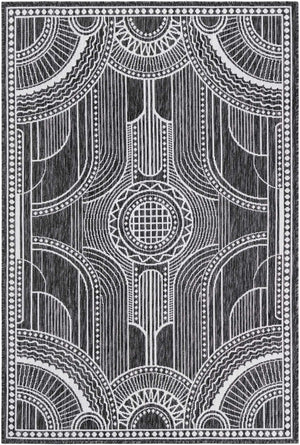 Black and White 4' 1 x 6' 1 Outdoor Traditional Rectangle Area Rug Weather Resistant for Patio, Deck, Terrace, Balcony, Porch Classical Design Outside Carpet for Sale at Rug Engine